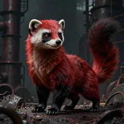 * tail * a handsome weasel bandit furry red - and - black male fursona animal, smirking, posed on a gritty industrial background by peder balke, dark industrial fantasy, furry art, deviantart contest winner, tumblr contest winner, a furry's fursona has a ^ tail * tail *