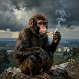 a monkey smoking a joint, painted by zdzislaw beksinski,