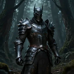 dark knight in spiky plate armour in a dark forest, trending on artstation, digital art