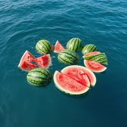 watermelons float on the ocean, photo from a height of 1 km