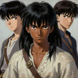 prompt : ragnarok online portrait soft light painted by james jean and katsuhiro otomo and erik jones, inspired by akira anime, epic fantasy, a young long haired peasant boy with dark skin, brown skin, a dark complexation in plain fantasy clothing with intelligent eyes, intricate oil painting, high detail illustration, sharp high detail, manga and anime 1 9 9 9