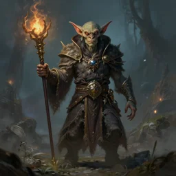 a goblin pyromancer, by justin gerard and greg rutkowski, digital art, realistic painting, fantasy, very detailed, character design, trending on artstation