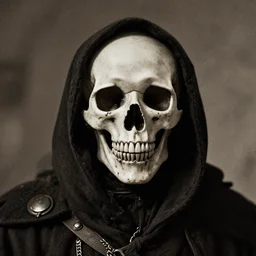 portrait of mystical death god, ww1 photo, grainy, high detail, high resolution,