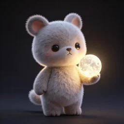 a cute stuffed animal holding the moon in it's hand, backlight, 3 d render, octane render, still from moon keeper by dreamworks