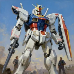 a giant jesus mecha gundam, tim hildebrandt, wayne barlowe, bruce pennington, donato giancola, trending on artstation, cinematic composition, beautiful lighting, hyper detailed, 8 k, oil on canvas
