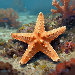 Royal starfish on a bed of coral, digital painting, artstation