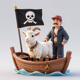 a goat on a boat with pirate flag by greg rutkowski and thomas kinkade, trending on artstation, 3 d render octane