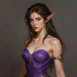 brunette fairy woman, wearing purple strapless dress, d & d, fantasy, highly detailed, digital painting, trending on artstation, concept art, sharp focus, illustration, art by artgerm and greg rutkowski and magali villeneuve