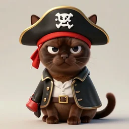 chocolate burmese cat in pirate clothes, grumpy, artstation, fantasy