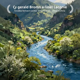 digital painting of a lush river valley by gerald brom. blue river. spring day. chiho aoshima. digital render. detailed. beautiful landscape.