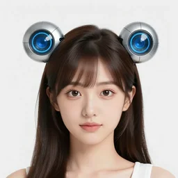 Doodle of a cute young woman with robot ears and eyes, 4k