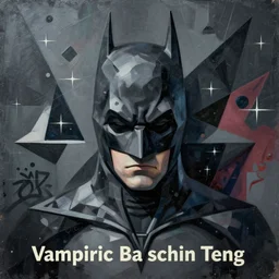 Vampiric Batman  by Sachin Teng, asymmetrical, dark vibes, Organic Painting , Matte Painting,  geometric shapes, hard edges, graffiti, street art:2 by Mimmo Rotella:4