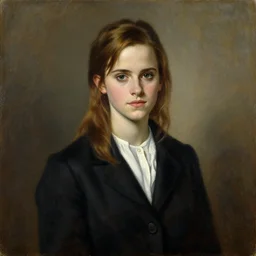 portrait of a beautiful neanderthal woman that looks like emma watson in 1 9 5 0 s italian clothing by pietro annigoni, oil on canvas, national portrait gallery