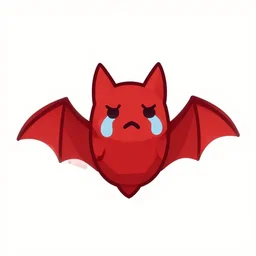 2 d logo, cute red bat that is crying, vector line art, polygon