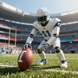 photorealistic picture captured using polaroid cameras of a robot playing american football at one of the nfl stadiums, modern age picture