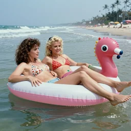 floating inflatable women at the beach, john waters movie, 1980, technicolor