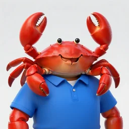 an handsome attractive anthropomorphic red crab wearing a blue polo shirt, art by rob sheridan, trending on artstation