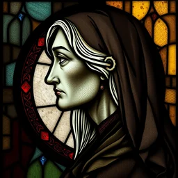 side - view portrait of eredin, gothic stained glass window, very masterful