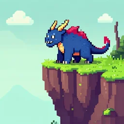 minotaur!!! on an edge cliff in pixelart style