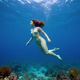 a wide shot, vibrant photo of lonely underwater aphrodite swimming by david silis, digital art, by greg rutkowski, artgerm, loish, mike dargas, outdoors, complementing colors, trending on artstation, realistic, hd, 4 k, deviantart, tele photo lens, sigma 5 0 0 mm f / 5