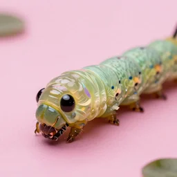high quality macro photo iridescent translucent caterpillar! gorgeous highly detailed david ligare elson peter cinematic pink lighting high quality low angle hd 8k sharp shallow depth of field