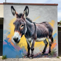 donkey as graffiti mural by lee, masterpiece, trending on artstation