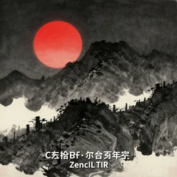 japanese ink painting, ( red sun )!!!, black mountains, ukiyo - e