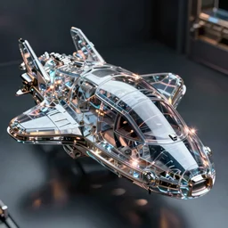 a futuristic spaceship made out of glass and shiny reflective metal, volumetric light, hyperdetailed, artstation, cgsociety, 8k
