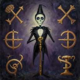 an infinitely detailed oil painting of precolombine symbols by tim burton inspired | atmospheric