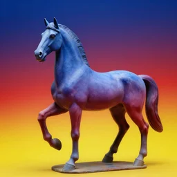 horse statue , background from blue to red to yellow