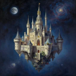 floating castle in space, beautiful painting, greg rutkowski, james gurney,  artstation.