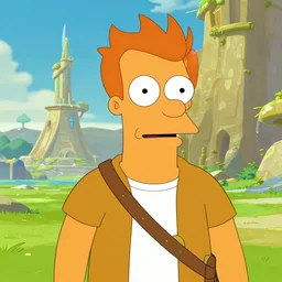 an in game portrait of fry from futurama in the legend of zelda breath of the wild, breath of the wild art style.
