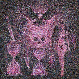 dmt ego death neon pink + vulture + knife + hourglass + fish with wings + bikini girl + demon