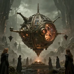 teleportation machine in a dystopian world, with citizens using it to escape the oppressive government, style of lord of the rings