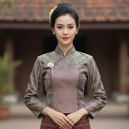 photo of a gorgeous lao woman wearing a traditional laos dress in the style of stefan kostic, realistic, sharp focus, 8 k high definition, insanely detailed, intricate, elegant, art by stanley lau and artgerm