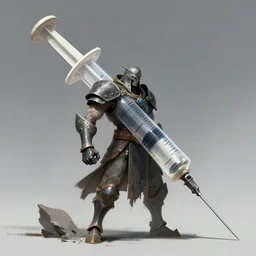 concept art of a giant syringe needle warrior
