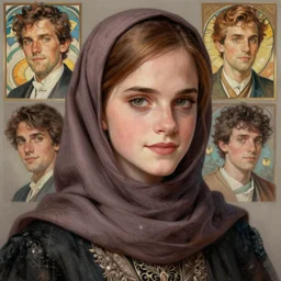 hyperdetailed portrait of a highly detailed portrait of a emma watson wearing hijab, digital painting, artstation hq, sharp foccus ilustration, artstation hq. intricate, elegant. wlop, artgerm, greg rutkowski, alphonse mucha, medium shot. dan mumford, tomokazu matsuyama, takato 4 yamamoto