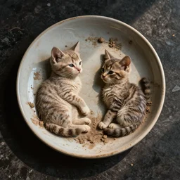 a dirty plate made of kittens