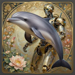 portrait of a dolphin, robot steampunk, floral! horizon zero dawn machine, intricate, elegant, highly detailed, ray tracing, digital painting, artstation, concept art, smooth, sharp focus, illustration, art by artgerm and greg rutkowski and alphonse mucha, 8 k