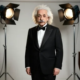 albert einstein wearing tuxedo, professional photoshoot, studio lighting, full color