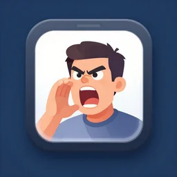 mobile game app icon featuring an angry cartoon man shouting