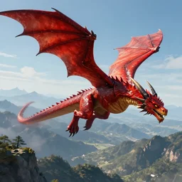 red dragon flying in mountain landscape, digital art, epic, fantasy, intricate, hyper detailed, devianart, concept art, smooth, sharp focus, ray tracing, vibrant, photorealistic, rj palmer