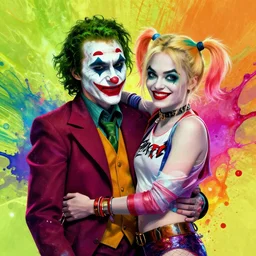 joker and harley quinn romance splash art graphic design color splash high contrasting art, fantasy, highly detailed, art by greg rutkowski