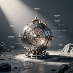 beautifully detailed engineering schematic of a fusion Tokamak in the style of edward tufte