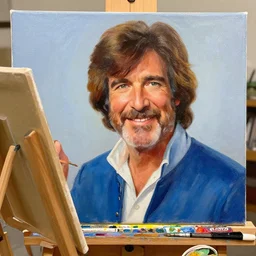 Bob Ross painting a painting of Bob Ross painting