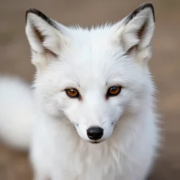 upper half portrait of a anthropomorphic female fox with short white fur covering her body in the style of zootopia, top down view