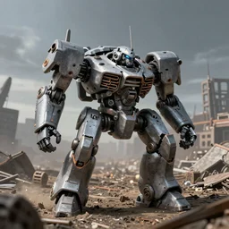 a broken battlemech on a battlefied, by craig mullens