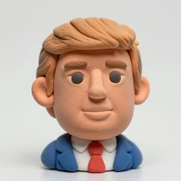 clay! close detailed sculpted head of donald trump , style: claymation puppet kids clay