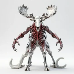 stylized shiny polished silver statue full body bizarre extra limbs cosmic horror quadruped animal moose deer skull four legs made of marble of slug worm creature tendrils perfect symmetrical body perfect symmetrical face hyper realistic hyper detailed by johannen voss by michelangelo octane render blender 8 k displayed in pure white studio room anatomical deep red arteries veins flesh hell
