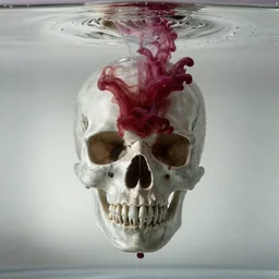 ink dropped in water in shape of skull